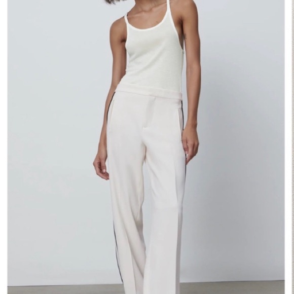 Zara Ecru Flowy High-waisted Trousers Size Small - Picture 2 of 6